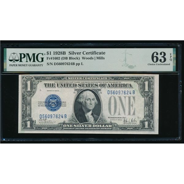 1928B $1 Silver Certificate PMG 63EPQ