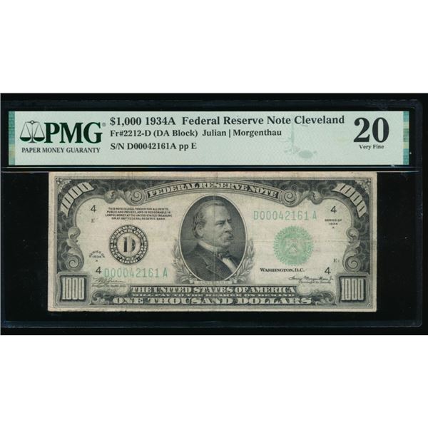 1934A $1000 Cleveland FRN PMG 20