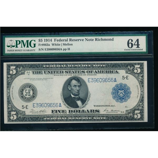 1914 $5 Richmond FRN PMG 64