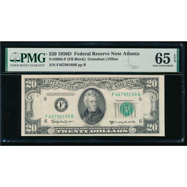 1950D $20 Atlanta FRN PMG 65EPQ