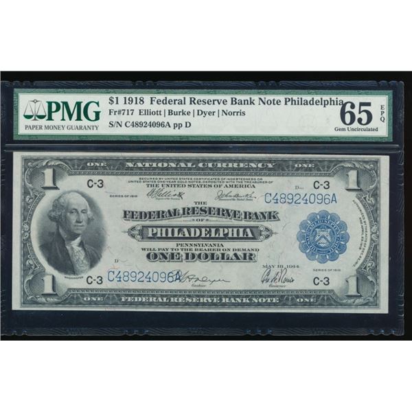 1918 $1 Philadelphia FRBN PMG 65EPQ
