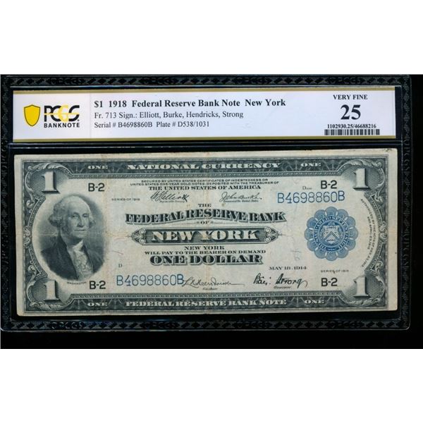 1918 $1 New York FRBN PCGS 25