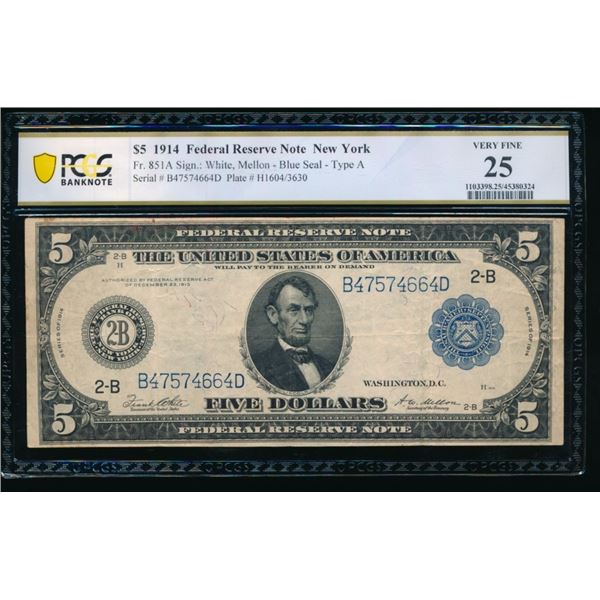 1914 $5 New York FRN PCGS 25