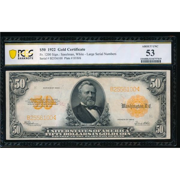 1922 $50 Gold Certificate PCGS 53