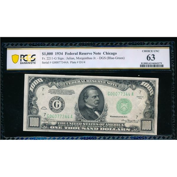 1934 $1000 Chicago FRN PCGS 63