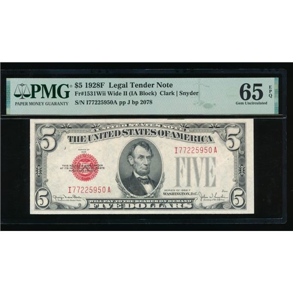 1928F $5 Legal Tender Note PMG 65EPQ