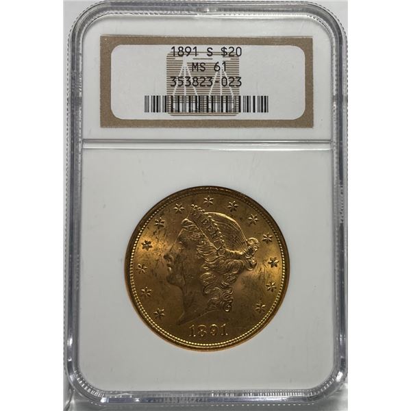 1891-S $20 Liberty Head Double Eagle NGC MS61