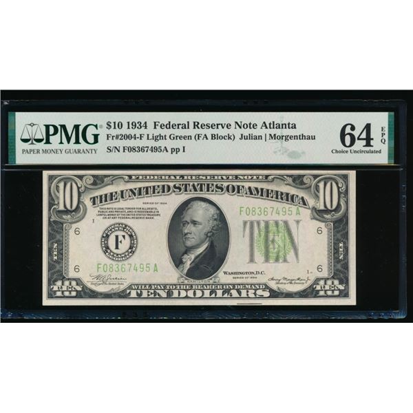 1934 $10 Atlanta FRN PMG 64EPQ