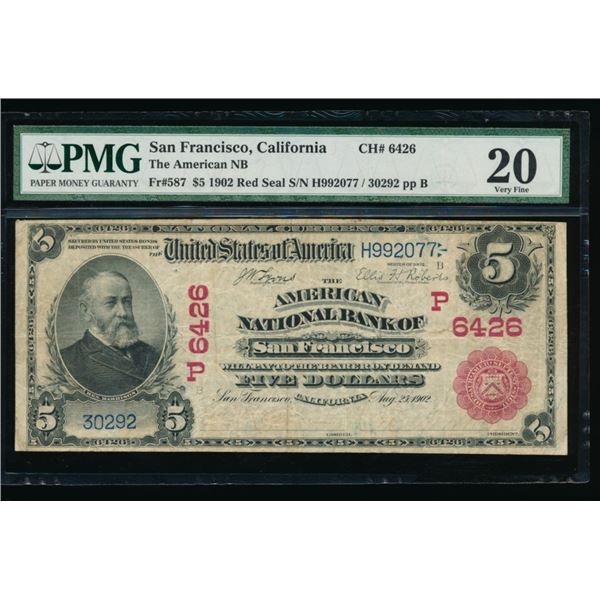 1902 $5 San Francisco CA National PMG 20