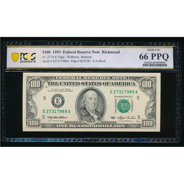 1993 $100 Richmond FRN PCGS 66PPQ