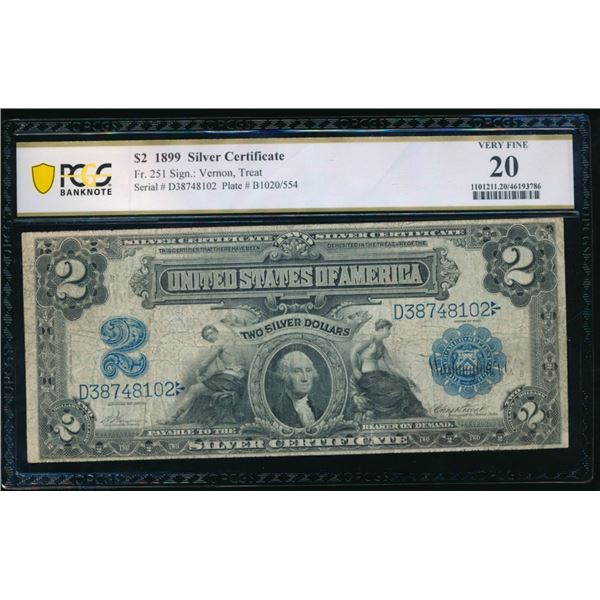1899 $2 Mini Porthole Silver Certificate PCGS 20