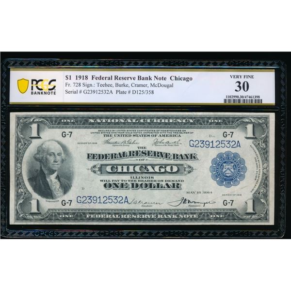 1918 $1 Chicago FRBN PCGS 30