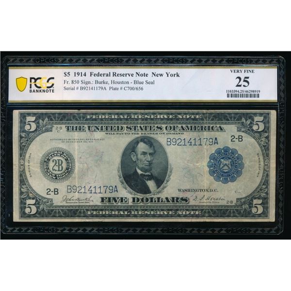 1914 $5 New York FRN PCGS 25