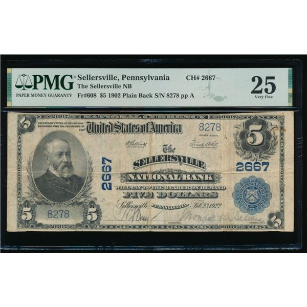 1902 $5 Sellersville PA National PMG 25