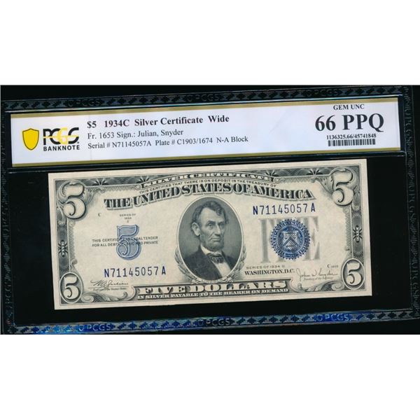 1934C $5 Silver Certificate PCGS 66PPQ