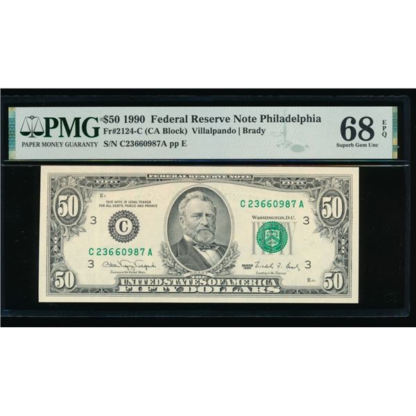 1990 $50 Philadelphia FRN PMG 68EPQ