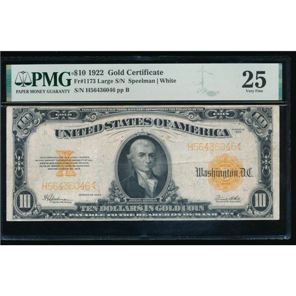1922 $10 Gold Certificate PMG 25