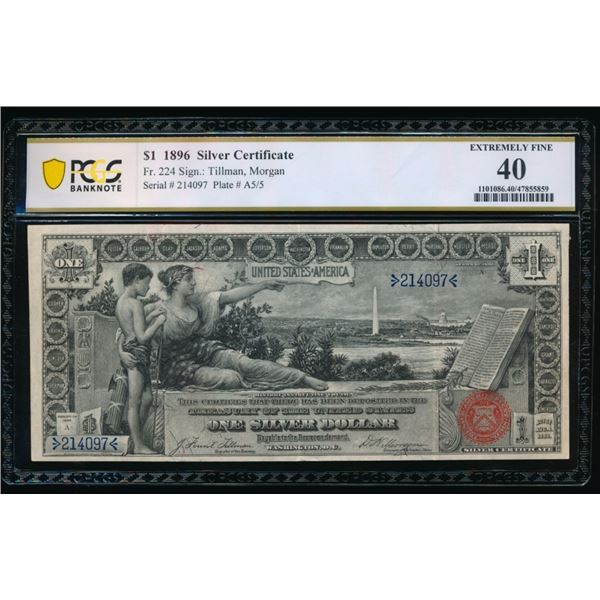 1896 $1 Educational Silver Certificate PCGS 40