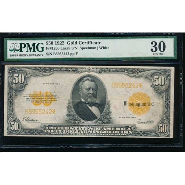 1922 $50 Gold Certificate PMG 30