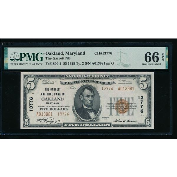 1929 $5 Oakland MD National PMG 66EPQ