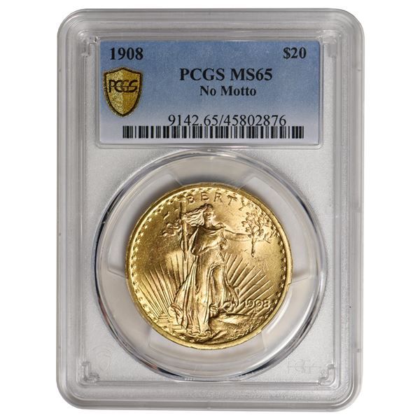 1908 $20 St Gaudens Double Eagle Gold Coin PCGS 65