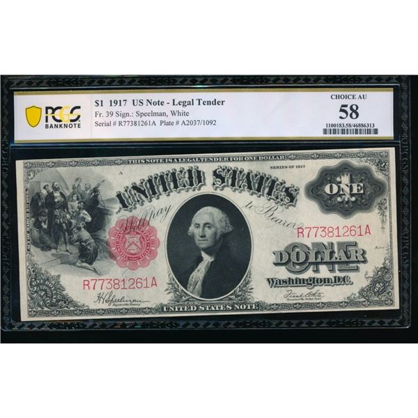 1917 $1 Legal Tender Note PCGS 58