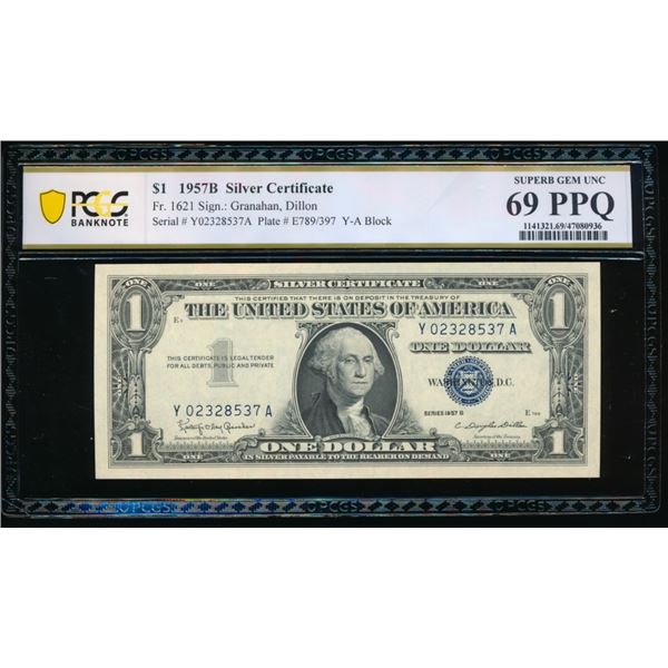 1957B $1 Silver Certificate PCGS 69PPQ