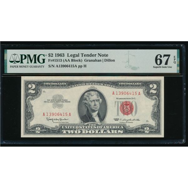 1963 $2 Legal Tender Note PMG 67EPQ