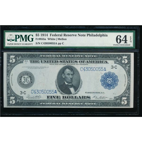 1914 $5 Philadelphia FRN PMG 64EPQ