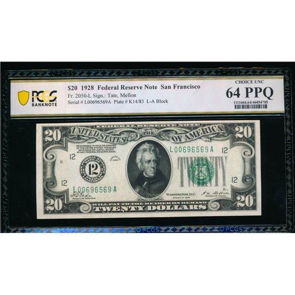 1928 $20 San Francisco FRN PCGS 64PPQ