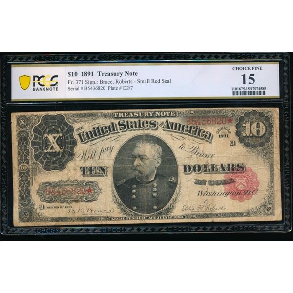 1891 $10 Treasury Note PCGS 15