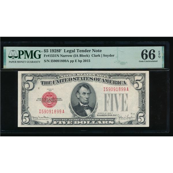1928F $5 Legal Tender Note PMG 66EPQ