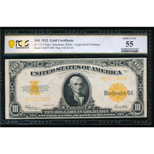 1922 $10 Gold Certificate PCGS 55