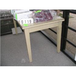TAN DISPLAY TABLE W/FORMICA TOP