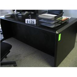BLACK OFFICE DESK W/ROLL AROUND LEATHER OFFICE CHAIR
