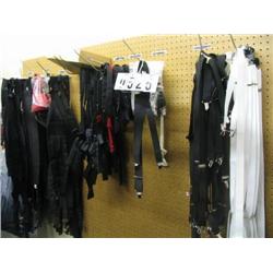MISC. CUMBERBUNS AND SUSPENDERS ON PEGBOARD