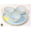 Image 1 : VINTAGE FIREKING TURQUOISE 3 TEACUPS + 2