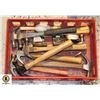 Image 1 : FLAT OF 8 HAMMERS, TAPE MEASURES ETC.