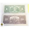 Image 2 : 1937 $1 BILL AND $10 BILL BANK OF CANADA