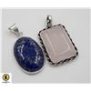 Image 1 : #63-NATURAL PINK ROSE QZ & LAPIZ LAZULI  PENDANT