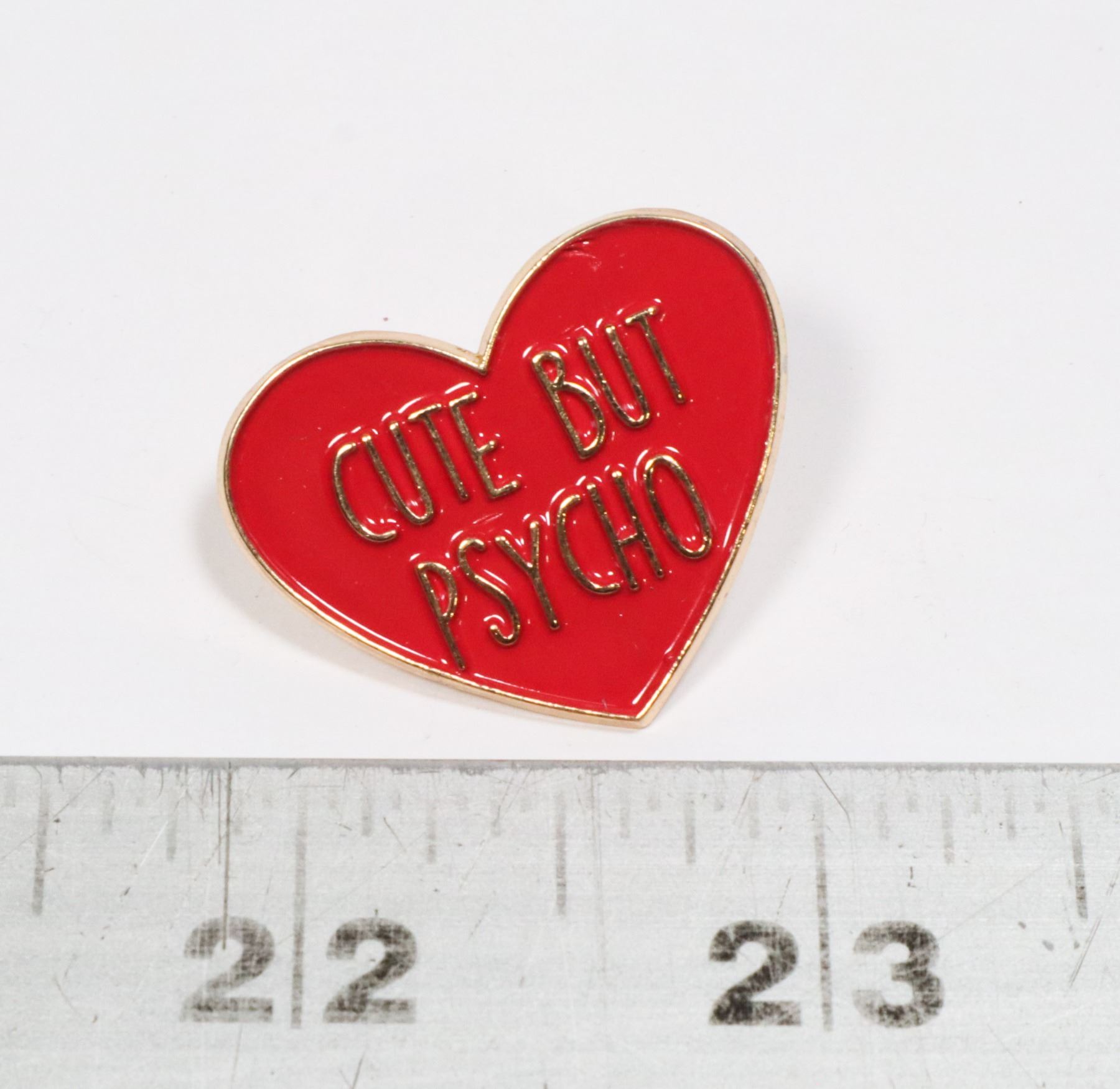 NEW PINK HEART CUTE BUT PSYCHO LAPEL PIN