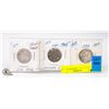 Image 1 : 1904,1905,1907 SILVER CANADIAN 25 CENT COINS
