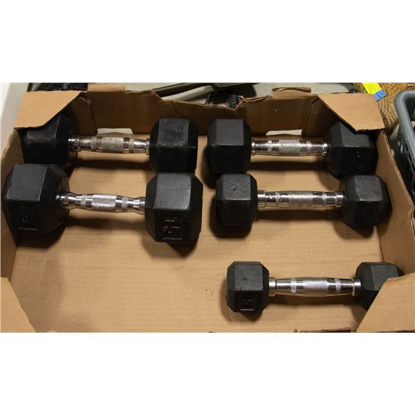 15/12/10/8/5 LB DUMBBELLS