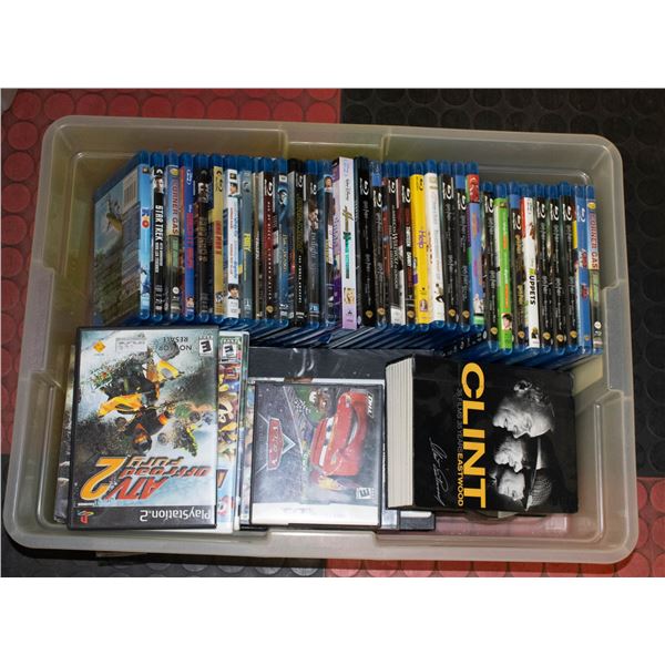 TOTE OF BLUERAYS AND DVDS
