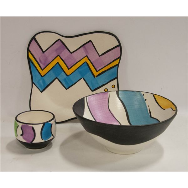 SIGNED 3 PC POTTERY SET
