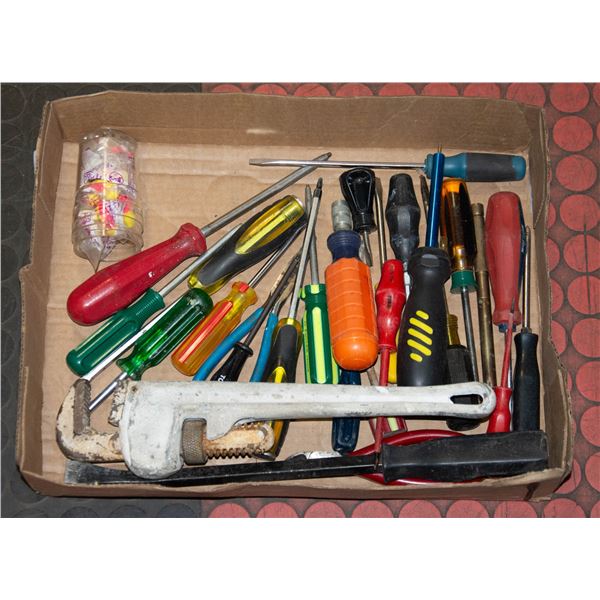 BOX OF SCREW DRIVER & TOOLS