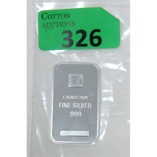 1 Oz .999 Silver TD Bank Investor Bar 