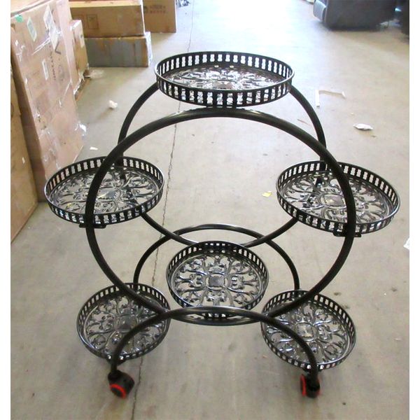 New 4 Tier Black Metal Rolling Plant Stand