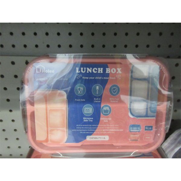 2 New Pink Children's Bento Lunch Boxes w/ Sporks