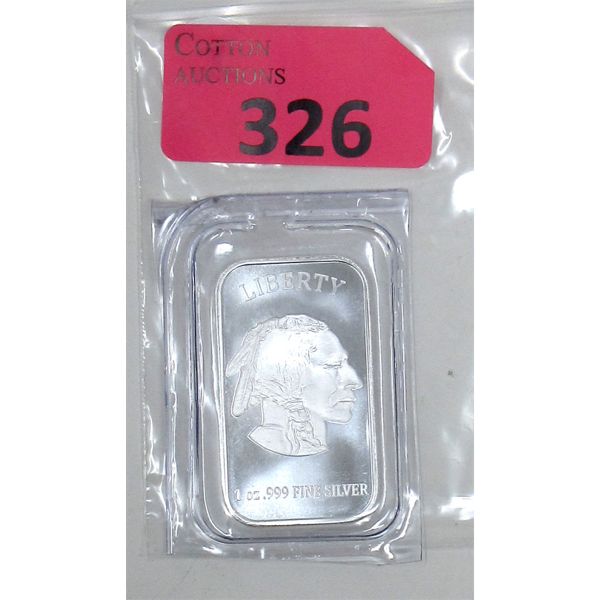 1 Oz .999 Silver Liberty Indigenous/Buffalo Bar